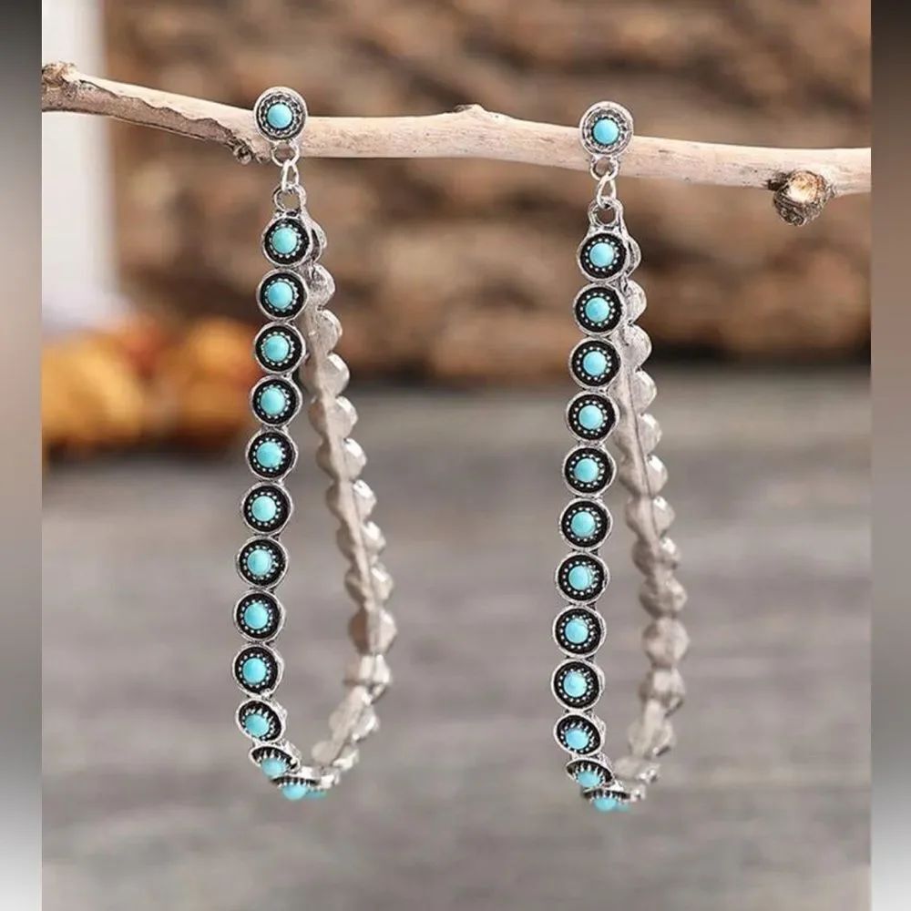 Silver Turquoise Teardrop Earrings A1504